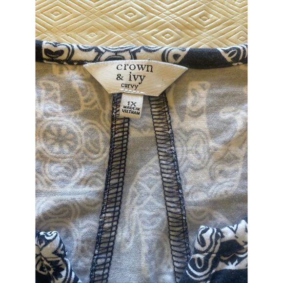 Crown & Ivy White & Blue Roll Tab Cotton Modal Soft Casual Knee Length Dress 1X - Picture 8 of 10